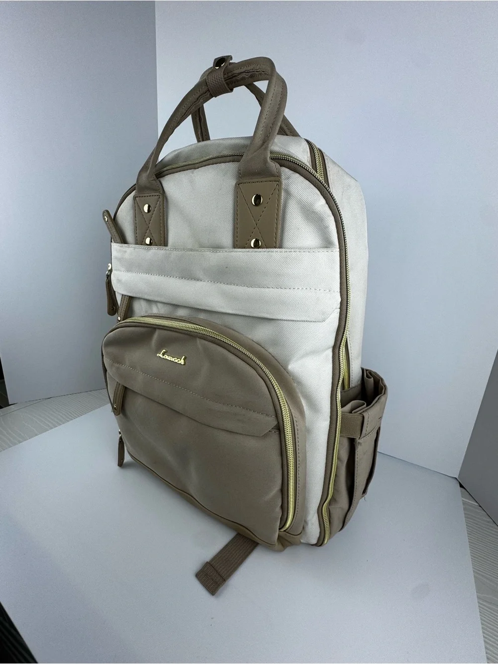 Lovevook Beige and Cream Travel Diaper Backpack